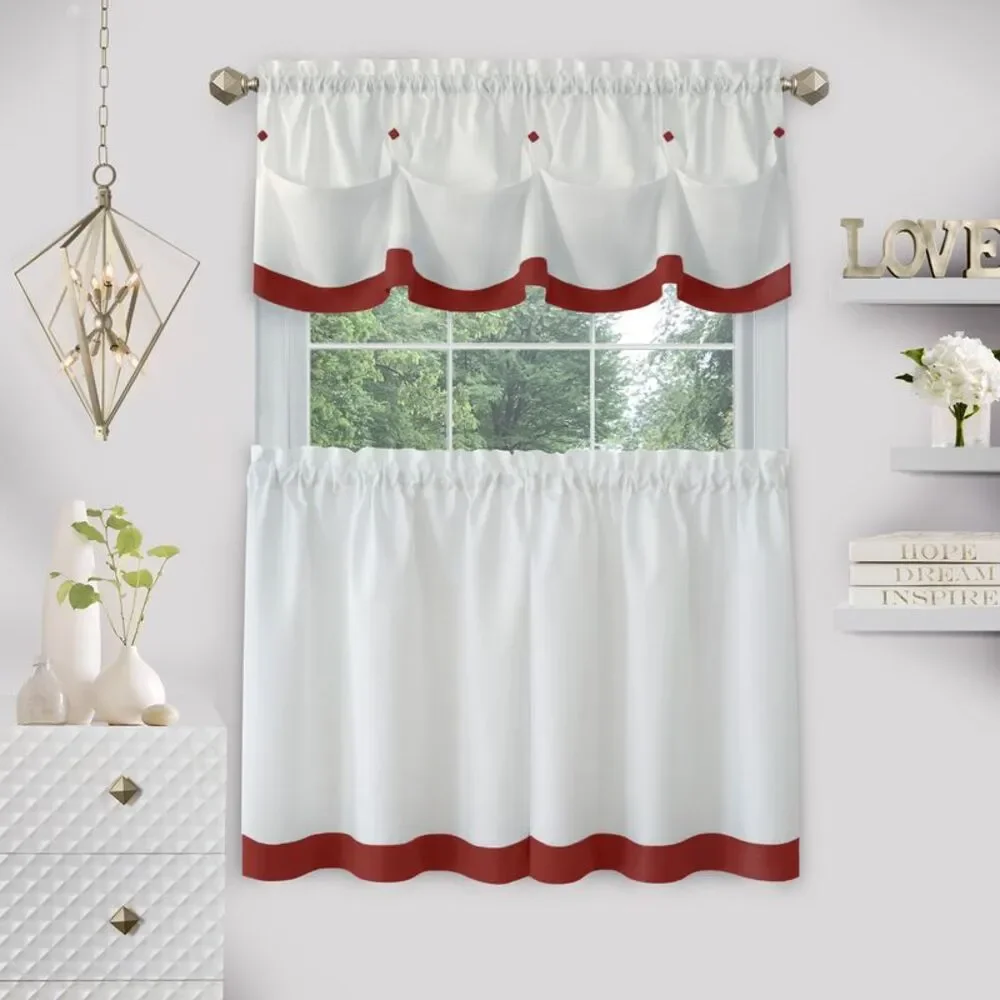 PowerSellerUSA Two-Tone Tier Pair Panels and Valance Kitchen Curtains Set for